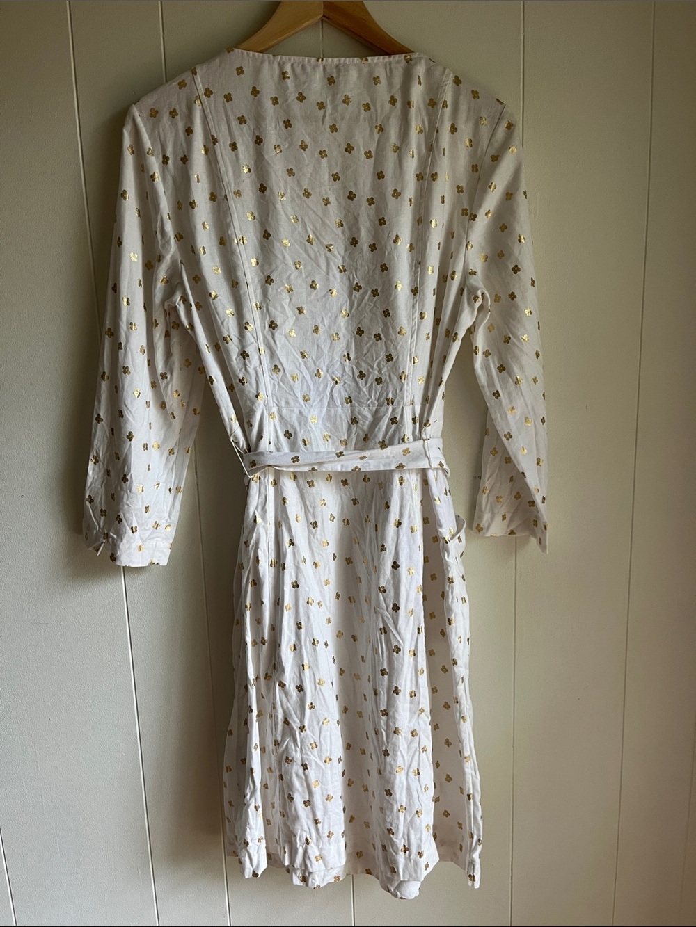 Boden Kelsey White Linen Midi Dress with Gold Floral Motif Beach Preppy Sz 10L - Picture 10 of 16